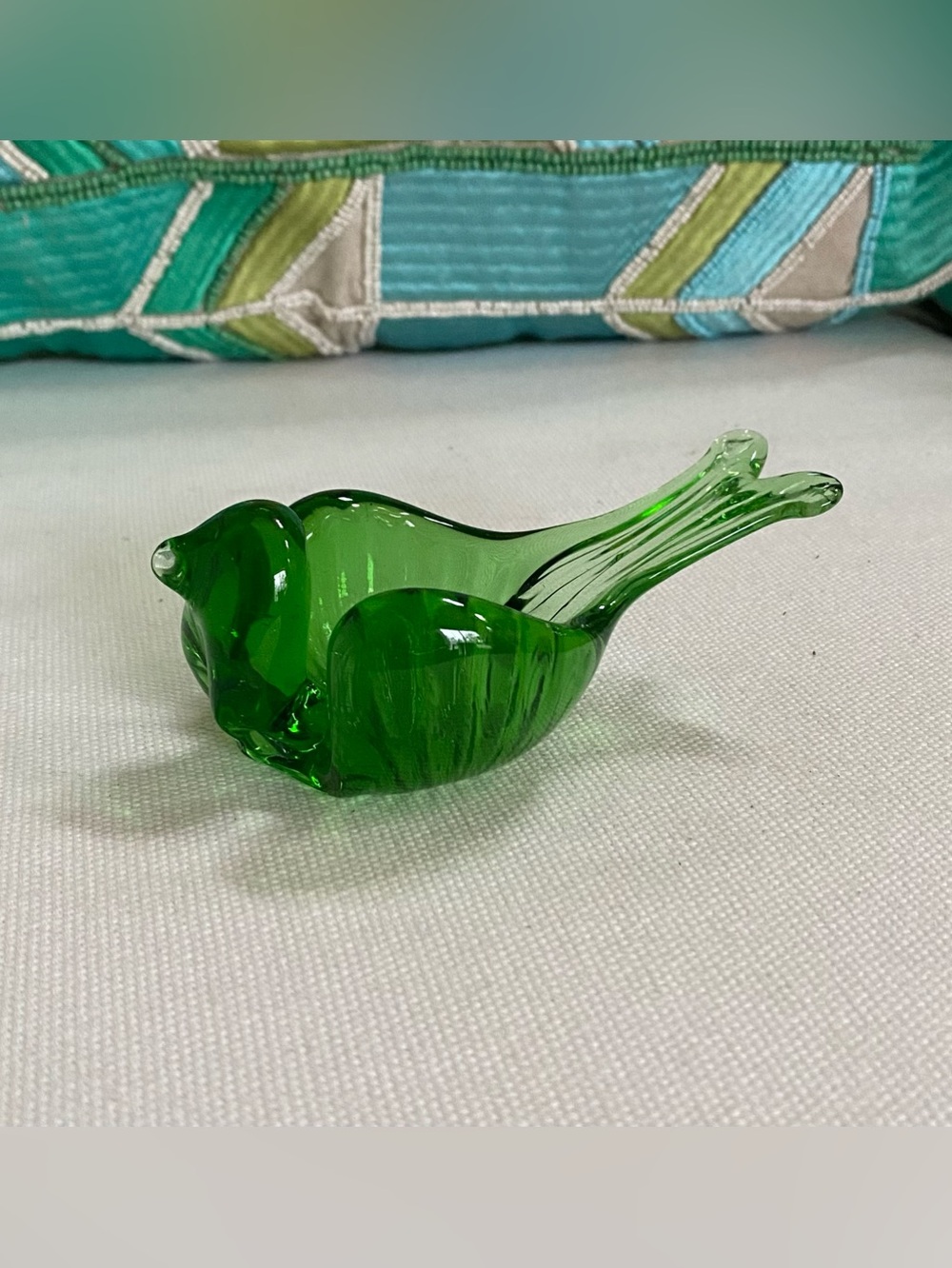 Vintage Mid Century Green Glass Bird Salt Cellar Trinket Dish Catchall MCM